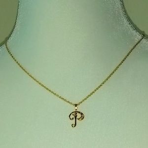17" Long Costume Necklace with Gold Colored P